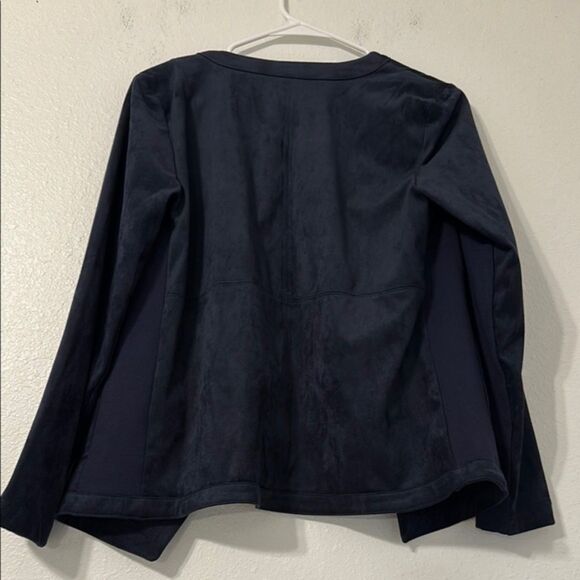 J Jill Open Front Suede Draped Blazer Jacket Women XS Waterfall Navy Matrix Moto - Picture 8 of 10